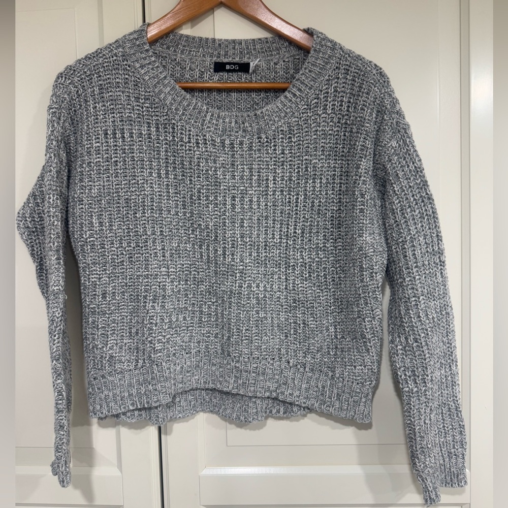 BDG Women's Textured Gray Crew Neck Sweater